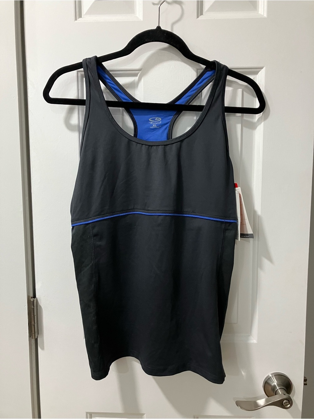Champion Women's Black Racerback Athleisure Tank Top with Blue Trim